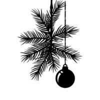 Christmas branch with a ornament hanging from it. The tree is depicted as a silhouette on white background. vector