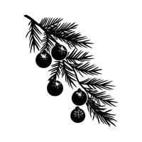 Silhouette Christmas branch with ornaments on white background. vector