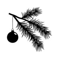 Christmas branch with a ornament hanging from it. The tree is depicted as a silhouette. vector