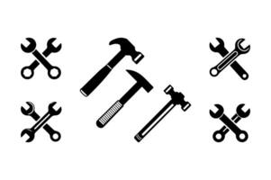 Black and white tool icons, including wrench, screwdriver and hammer. vector