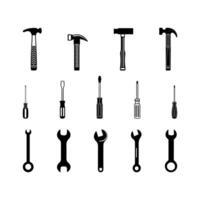 Silhouette icons of common hand tools for mechanics and builders. vector