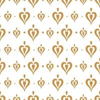 seamless pattern with stylized hearts in a golden hue against a white background. Elegant ornate design with tear drops hearts for textile, wrapping, plastic bags. Classic timeless visual background vector