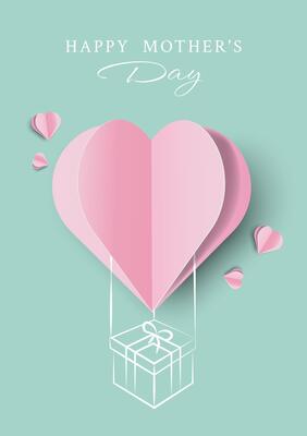Happy Mothers Day Poster with Paper Cut Heart, Doodle Element and Modern Text. Happy Valentine's Day Card in Origami Style. Illustration Minimalistic Greeting Card Happy Women's Day.