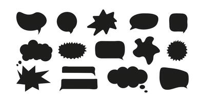 Speech Bubbles Black Shape Set in Doodle Style. Chat Balloon. Cute Frame speech bubble Collection. Hand Drawn Blocks for Text Box Different Shapes. Dialogue Set in Modern Style. vector