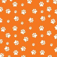 Dog Paw Print Seamless Pattern Design On Orange Background vector