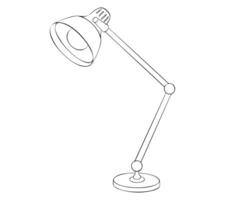 Black classic desk lamp Icon. element of table lighting with a light bulb. Hand drawn illustration silhouette. Study lamp outline sketch. vector