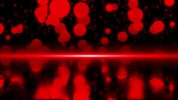 Red color multiple circular shapes moving in 3d space forming water reflection on floor modern design bokeh background video
