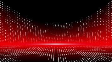 Red color glowing appearing and disappearing moving circular dots with 3d space modern design dark geometrical background video
