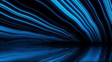 Royal blue color multiple diagonal lines moving in 3d space forming water reflection on floor hi-tech design dark technology background video
