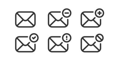Mail icon. Envelope sign. Send letter message. Email plus, minus, block, check mark. vector