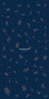 Ramadan Portrait Background with Elegant Islamic Lanterns, Crescent Moon, and Minimalist Abstract Design in Dark Blue Theme vector