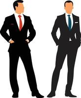 Silhouettes of businessmen, wearing official suits and standing in different positions vector