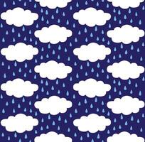 Seamless pattern of white hand drawn doodle sketch raining clouds with face isolated on blue background vector