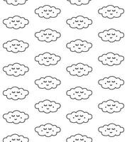 Seamless pattern of doodle sketch cloud with face isolated on white background vector