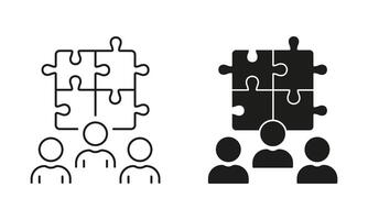 Teamwork and Collaboration, Puzzle Together Icon. Partnership Success, Team Building, Unity Pictogram. Business Community Sign. Editable Stroke. Isolated Illustration vector