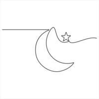 Single line continuous drawing of crescent moon for Ramadan element moon and star line art vector