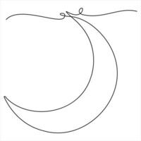 Single line continuous drawing crescent moon for Ramadan element simple crescent moon line art drawing style illustration vector