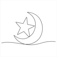 Moon and Star continuous Line Art vector