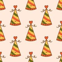 Cute pattern with colorful party hat. Kawaii hat with a heart. Element for print, texture, fabric, wrap. illustration on a isolated background vector