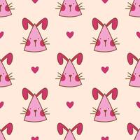 Cute pattern with a pink rabbit face on a party hat. Kawaii hat with a bunny. Element for print, texture, fabric, wrap. illustration on a isolated background vector
