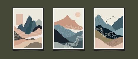 Collection of abstract mountain illustrations in a modern style, 3 images in 1 package vector