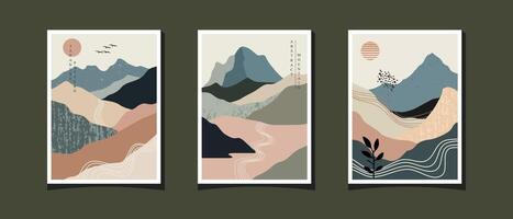 Modern abstract mountain illustration, 3 images in 1 package vector