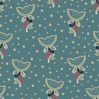 a pattern with flowers and dots on a blue background vector
