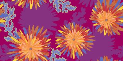 a colorful pattern with flowers on purple background vector