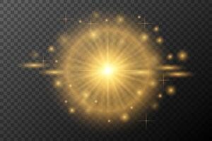 golden light burst with stars and sparkles. on background vector