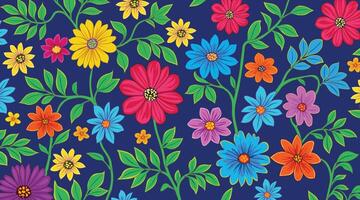 Batik floral pattern multi color illustration for background design. Isolated object on blue background. vector