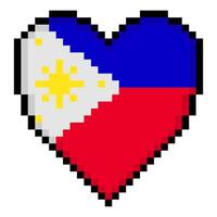 Philippines flag with heart shape in pixel art style vector
