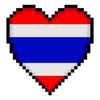 Thai flag with heart shape in pixel art style vector