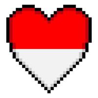 Indonesian flag with heart shape in pixel art style vector