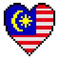 Malaysia flag with heart shape in pixel art style vector
