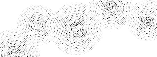 Black concentric dotted circles pattern. Rippled sound wave rings background. Radial halftone abstract wallpaper. Tech circular particles texture for banner, poster, presentation. vector