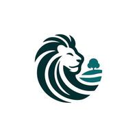 a lion head logo with a tree in the background vector