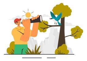 People Enjoying Bird Watching as a Hobby in a Scenic Outdoor Setting vector