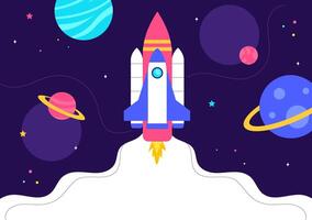 Outer Space Journey Illustration of an Astronaut Floating Among Planets and Stars vector