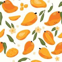 Modern abstract mango and flowers design with seamless Fruits pattern and unique textures, ideal for fabric, stationery, and home decor. vector
