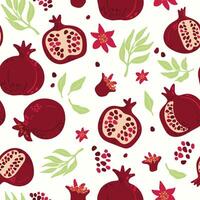 Modern abstract pomegranates and leaves design with seamless Fruits pattern and unique textures, ideal for fabric, stationery, and home decor. vector