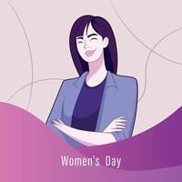 illustration of confident and empowered smiling woman with abstract background vector