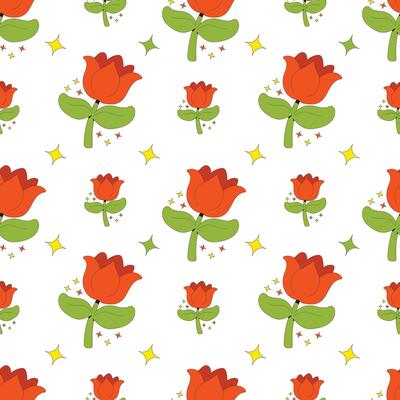 Red Rose Flowers Seamless Pattern Cartoon Illustration