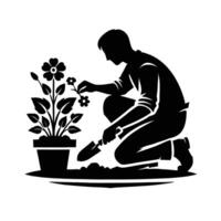 Man with flower pot and shovel vector