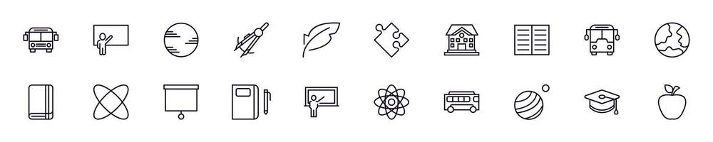Education, school, university linear symbols bundle. Collection for web sites, newspapers, apps, infographics vector