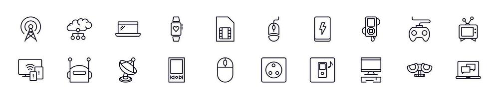 Electronics outline signs drawn with thin Line. Simple linear illustrations for stores, shops, banners, design vector