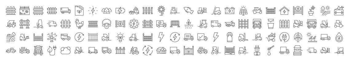 Simple Linear Illustration of Agriculture. Contains Icons of Tractor, Fence, Farm, Energy that Can Be Used for Design of Cards, Posts, Apps, Web Sites vector
