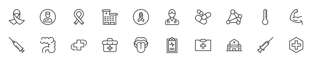 Collections of line icons of medicine and healthcare. Simple linear illustration that perfect for web banners, social networks, articles, infographics vector