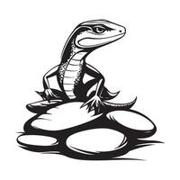 Calm Lizard Sunbathing on Rocks in Its Habitat Image isolated on white background. vector