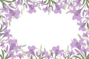 Floral background with lilies. Frame with lily flowers. Design for postcard, invitation, certificate. vector