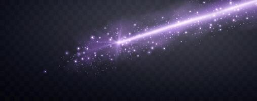 Purple horizontal laser beam. Neon line, presentation pointer. Purple glow flare light effect. illustration. Isolated on dark background. vector